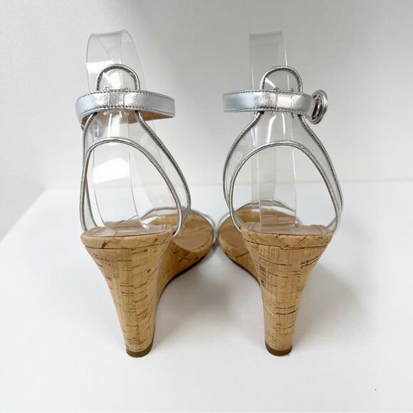 Aquazzura Silver PVC/Leather Open Toe Ankle Strap Cork Wedge Sandals Clear 37 - Picture 4 of 7
